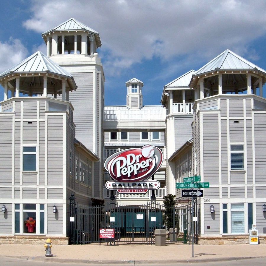 Exterior of Dr Pepper Ballpark in Frisco, TX