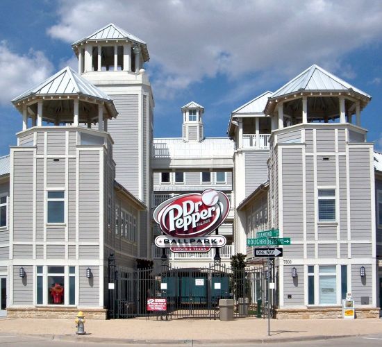 Exterior of Dr Pepper Ballpark in Frisco, TX